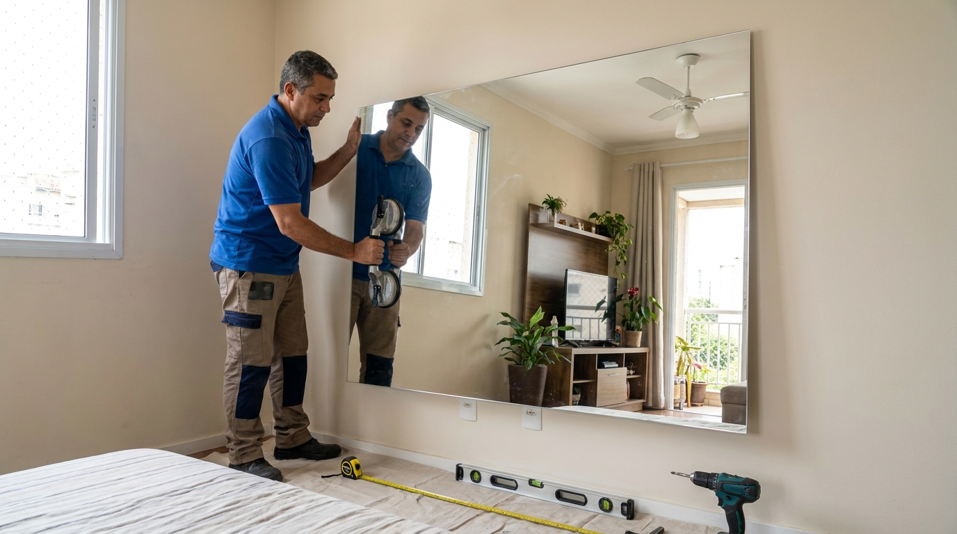 Espelho gigante instalado no quarto em Londrina-PR