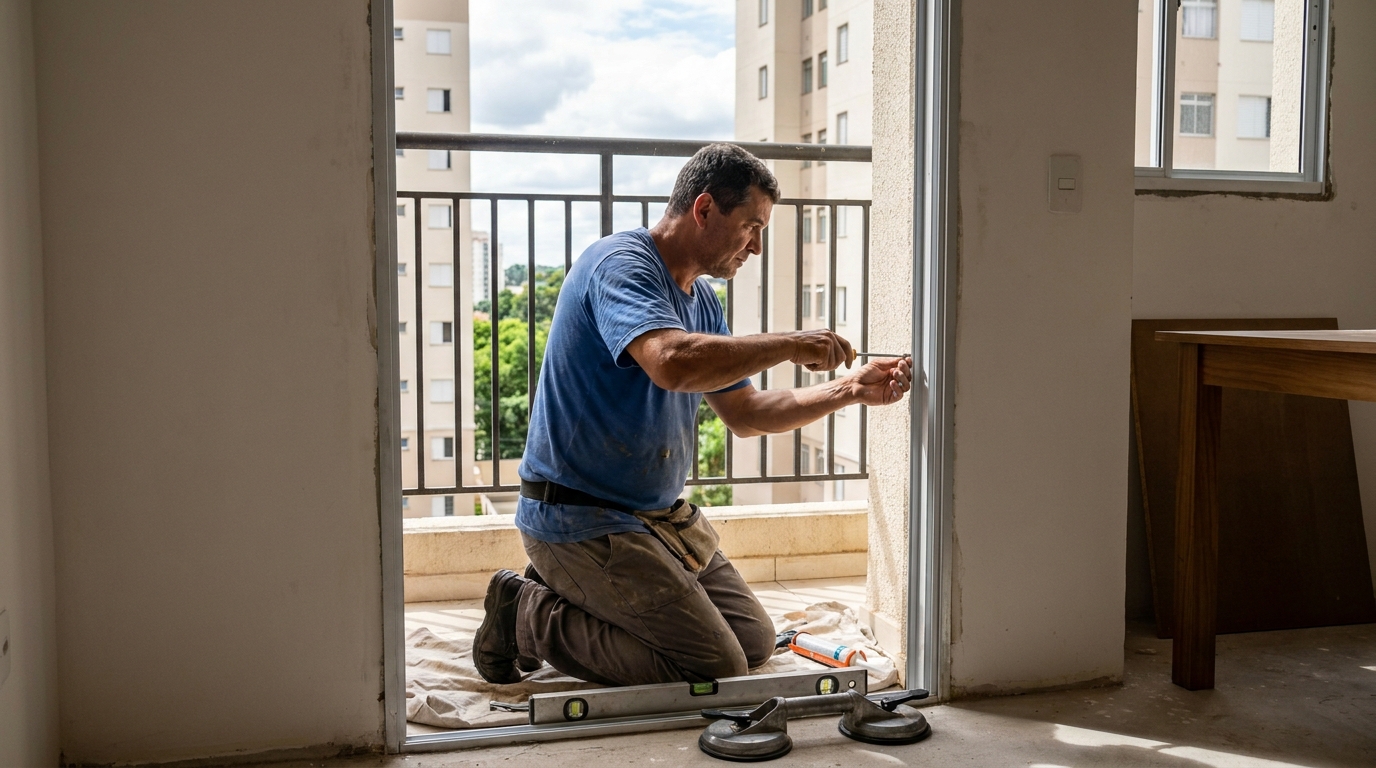 Janela de vidro em apartamento alto em Londrina-PR