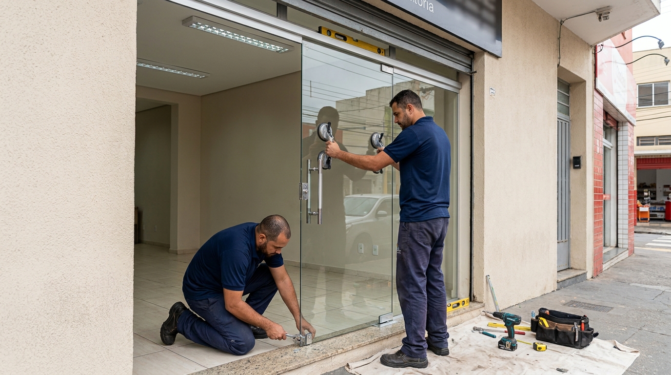 Porta de vidro com puxador inox em Londrina-PR